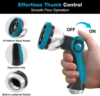 Besiter Garden Hose Nozzle Sprayer: 2 Pack 10 Watering Patterns Spray Nozzles Heavy Duty Metal Hose Head Hose Attachment, Thumb Control On Off Valve