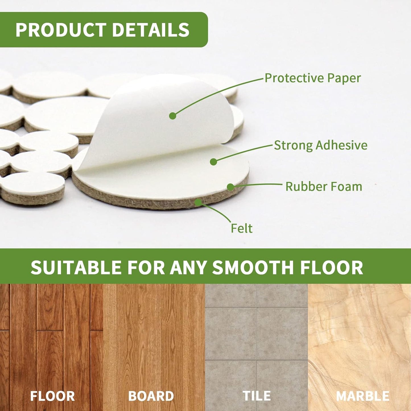 Felt Furniture Pads for Hardwood Floors 48 PCS, Furniture Pads, Floor Protectors for Hardwood Floors, Felt Pads for Furniture, Round, Dark Brown