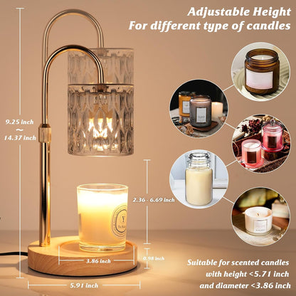 Candle Warmer Lamp with Timer and Dimmable, Electric Wax Melt Candle Warmers Height Adjustable with 2 Bulbs, Birthday Gifts for Women House Warming, Home Decor for Scented Jar Candles(Clear)
