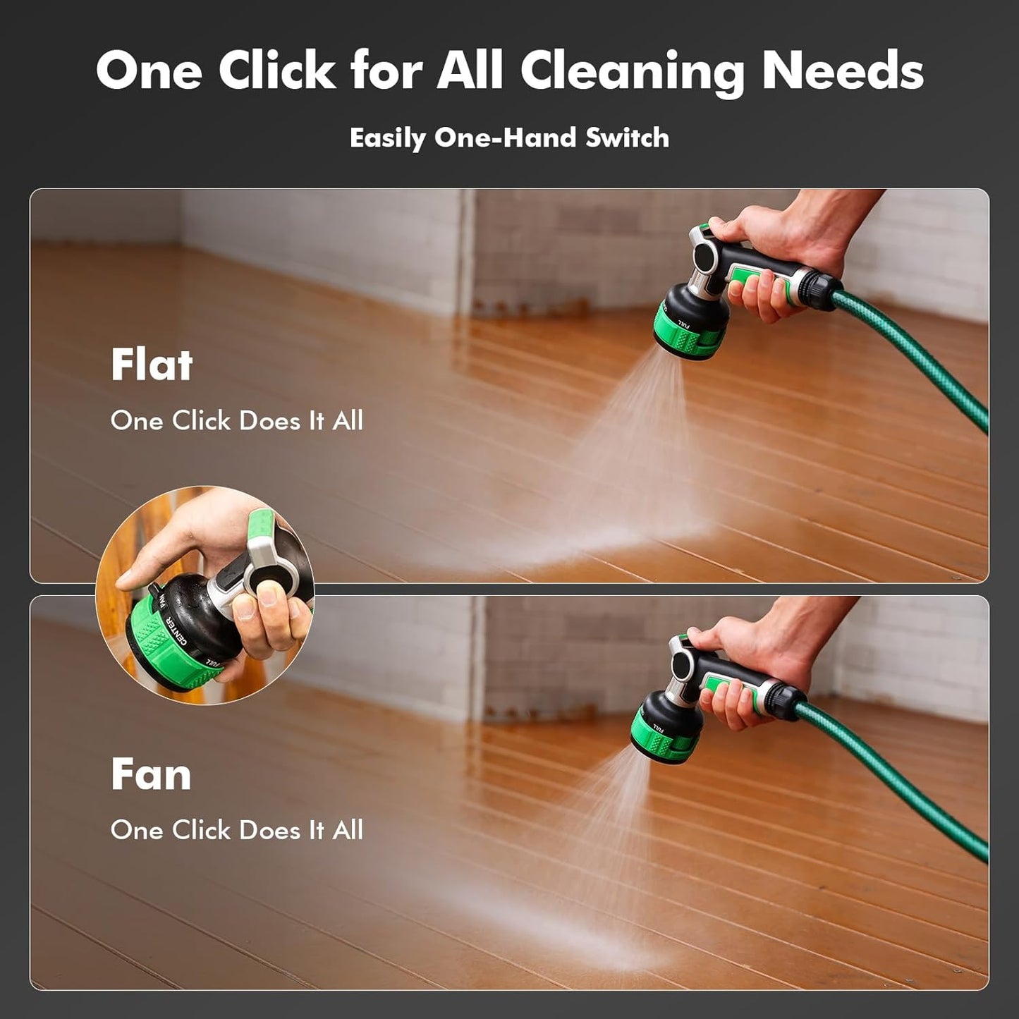 RESTMO Water Hose Nozzle Heavy Duty, Adjustable Garden Sprayer for Outdoor | 2-in-1 Twist Control, 9 Spray Patterns, Thumb ON/OFF Full Flow, Best for Plant & Lawn Watering, Car & Pet Cleaning, Green