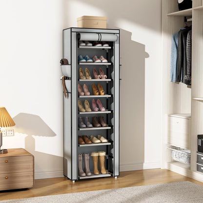 VILICK Shoe Rack with Cover Narrow Shoe Organizer with 4 Side Pockets 10 Tier Tall Shoe Storage Holds 18-22 Pairs Shoes and Boots Shoe Rack for Closet Entryway Garage