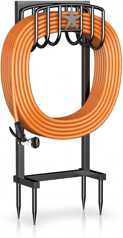 Garden Hose Holder Wall Mount, Heavy Duty Metal Water Hose Rack for Outside, Holds Up to 150FT, Storage Organizer, Easy Install, Black