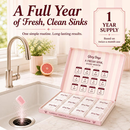 Glory Days Garbage Disposal Cleaner and Deodorizer Tablets | Foaming Citrus Drain Freshener, Sink Odor and Grease Buildup Remover, Septic Safe, Plant Based, Plastic Free