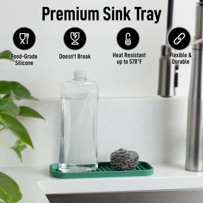 Zulay Kitchen (9x3.5in) Sponge Holder for Kitchen Sink - Flexible Heavy-Duty Multipurpose Sink Caddy - Counter Organizer for Kitchen, Bathroom, Makeup, Trinkets & More! (Grey)