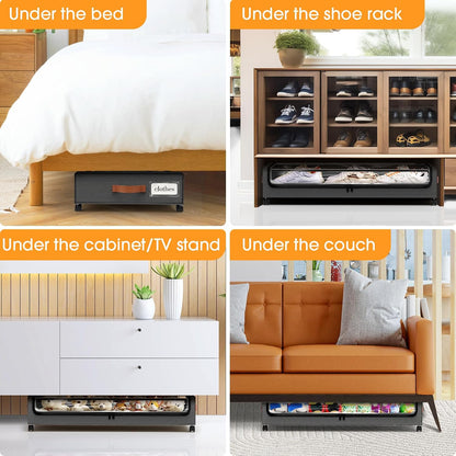 SpaceHacks Under Bed Storage with Wheels 2Pack Storage Containers with Clear Window&Label Under Bed Drawers Rolling Under Bed Storage for Clothes,Shoes, Blankets (30.71 x 16.93 x 6.69 in, Dark Grey)