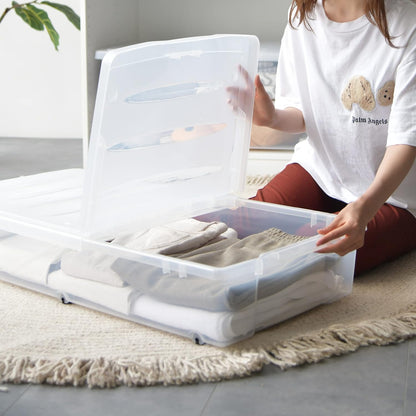 Citylife 2 Packs 57 QT Plastic Under Bed Storage Bins with Double-opening Lids Clear Underbed Storage Containers with Wheels for Organizing Shoes, Blankets, Clothes