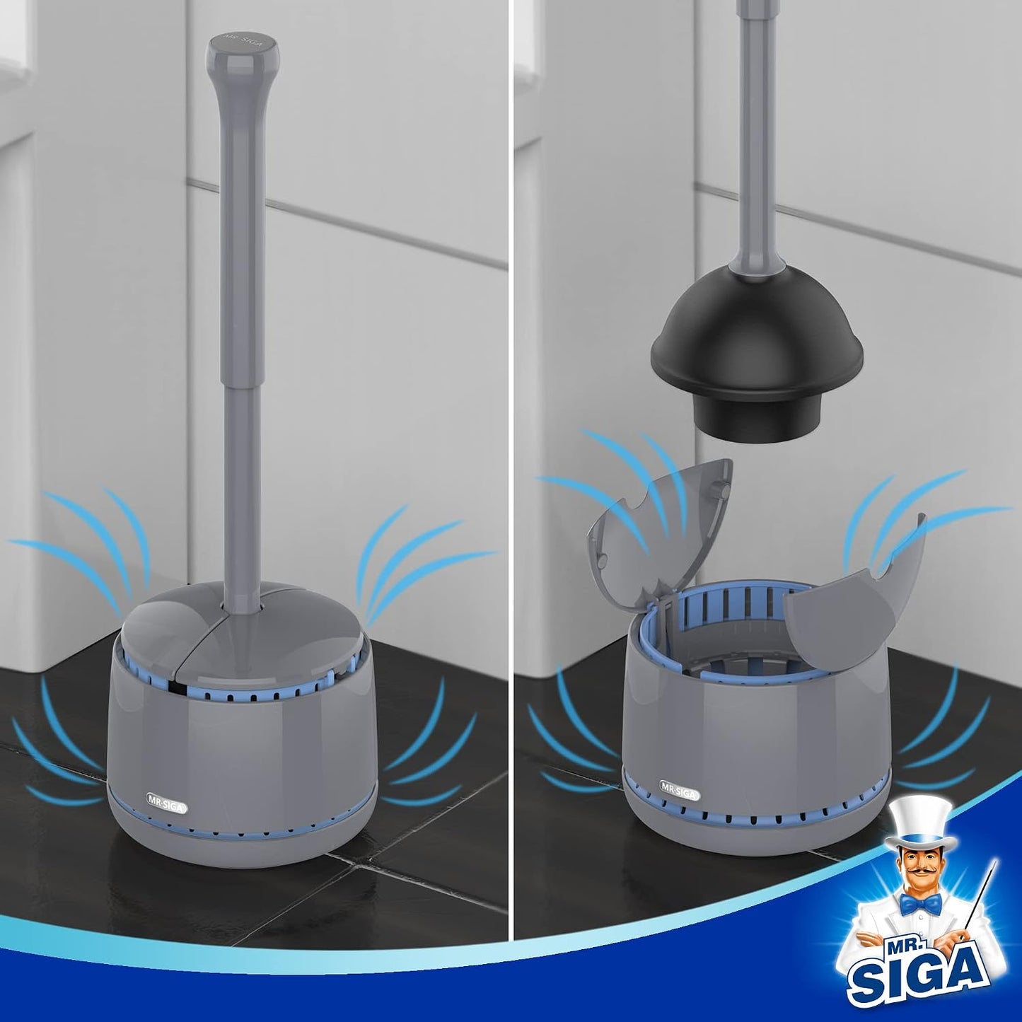 MR.SIGA Toilet Plunger with Holder, Heavy Duty Toilet Plunger and Holder Combo for Bathroom Cleaning, White