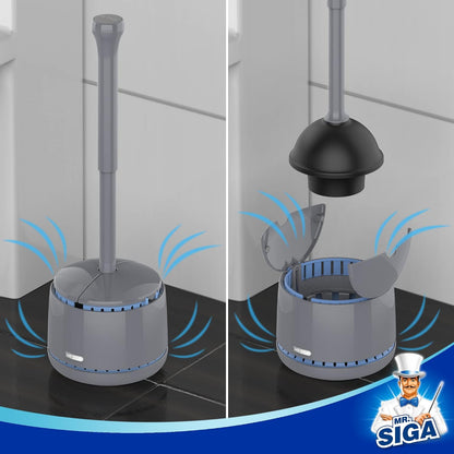 MR.SIGA Toilet Plunger with Holder, Heavy Duty Toilet Plunger and Holder Combo for Bathroom Cleaning, White