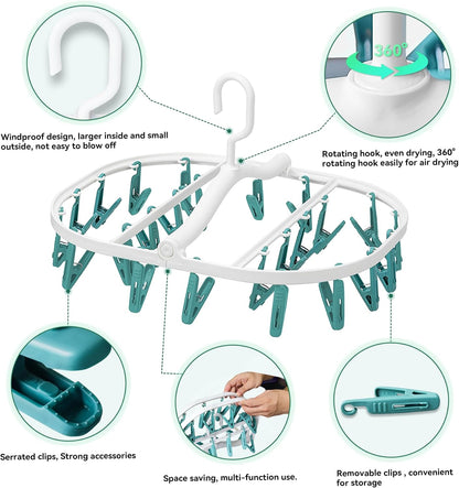 Plastic PP Drying Hanger, Anti-Rusty Drying Rack for Clothes, Socks, Lingeries, Delicates, Drying Hanger with 32 Clips for Baby Clothes, Towels