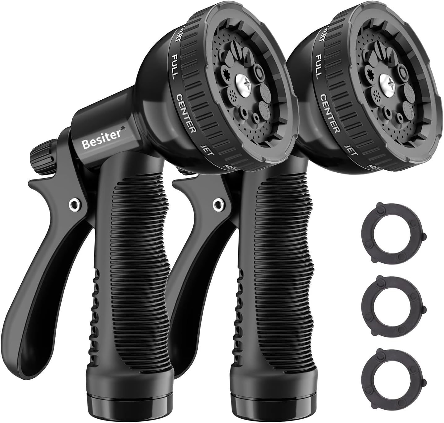 Besiter Garden Hose Nozzle Sprayer: 2 Pack 10 Watering Patterns Spray Nozzles Heavy Duty Hose Head Hose Attachment