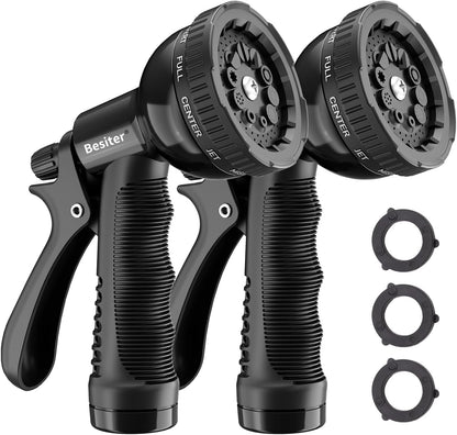 Besiter Garden Hose Nozzle Sprayer: 2 Pack 10 Watering Patterns Spray Nozzles Heavy Duty Hose Head Hose Attachment