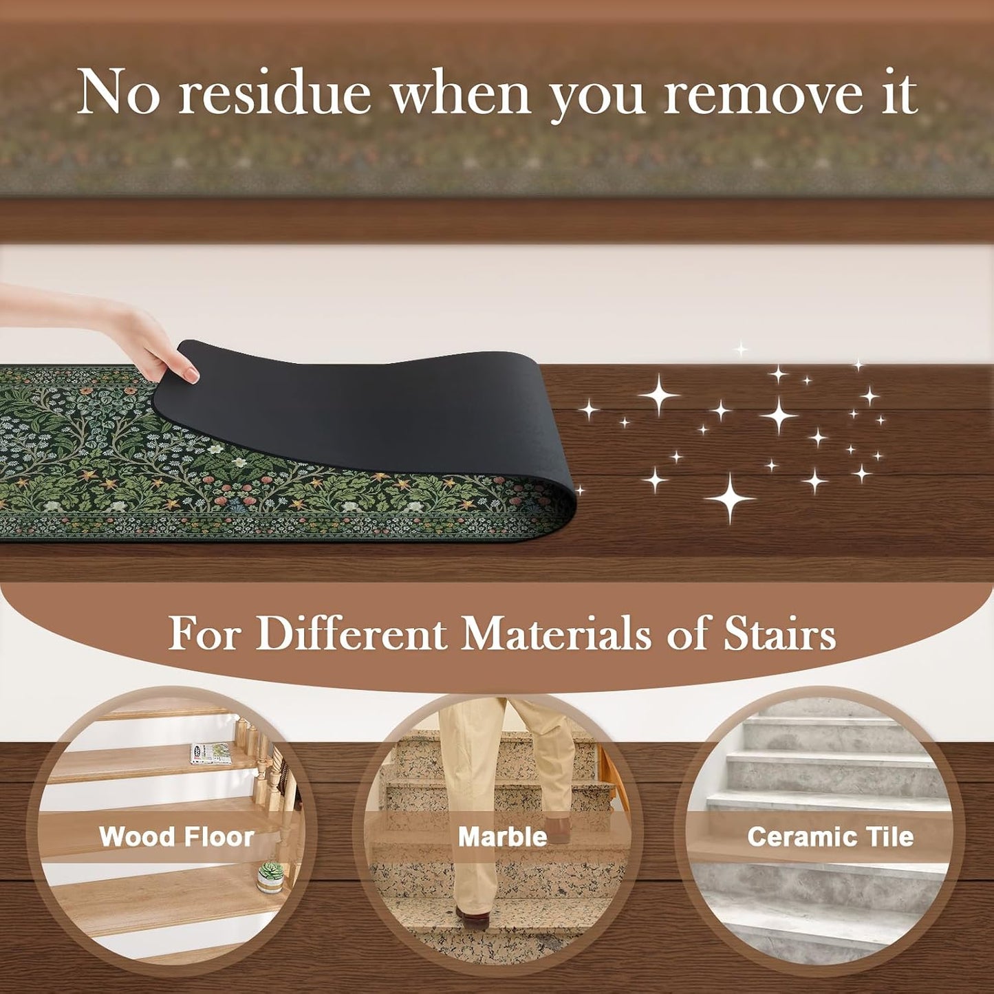 OJIA Floral Stair Treads Non-Slip Stair Runner for Wooden Steps Indoor 15PCS 30"x8" Carpet Stair Treads Stair Mats Staircase Step Treads for Kids, Elders and Dogs, Stair Covers, Black