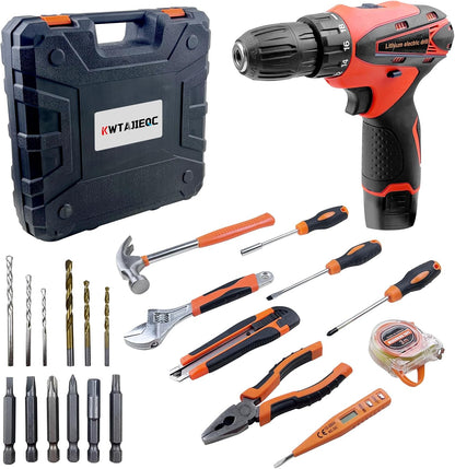 Tool Kit Basic Home Repair Tool Set,General Household Tool Kit with Plastic Tool box,Perfect for Outdoor working,Office & College Dorm.Tools mainly include hand saw,wrench,hammer,Screwdriver