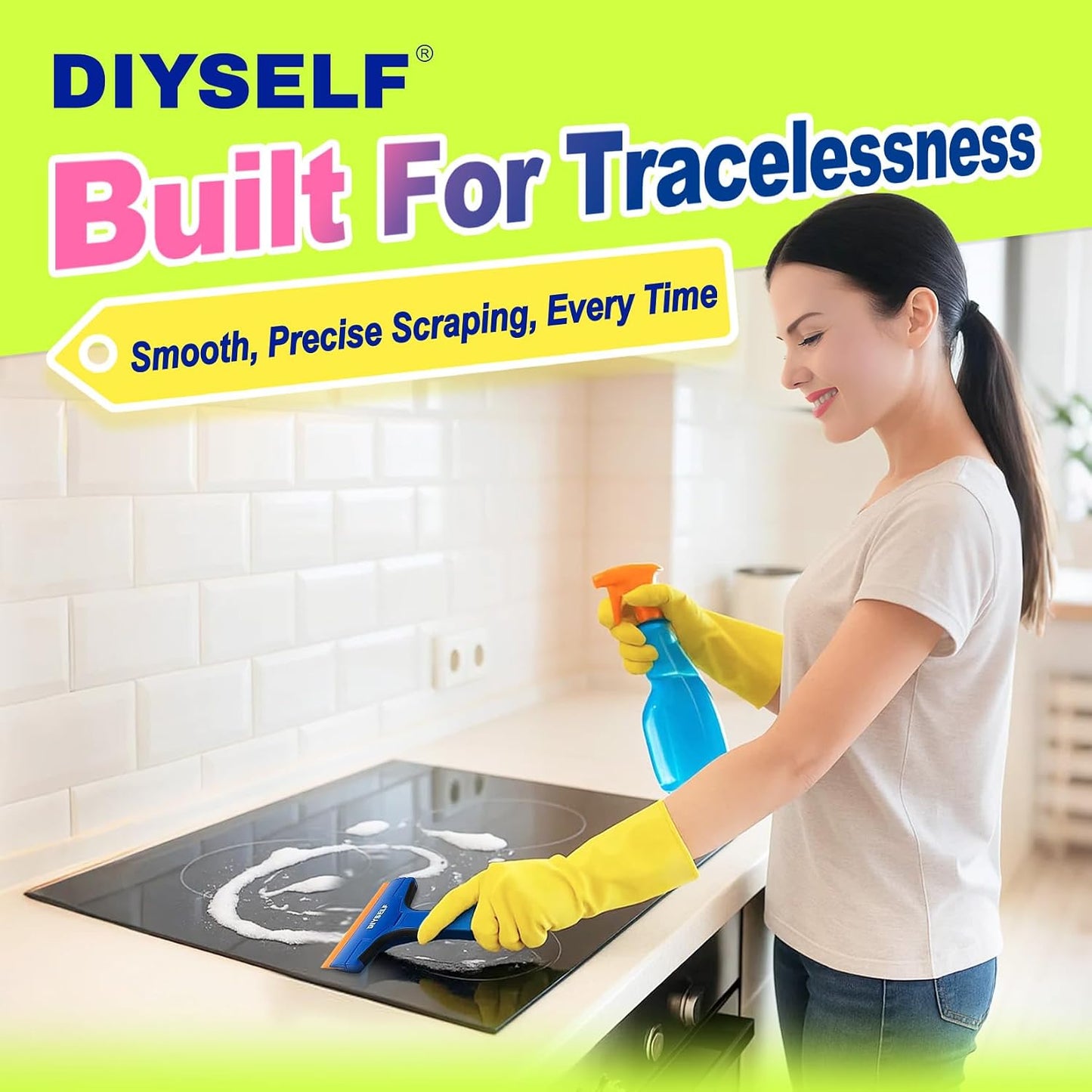 DIYSELF Razor Blade Scraper, 1 Pack Scraper Tool with 10pcs 4-Inch Blades, Razor Scraper for Cleaning Glass, Window, Stove Top, Oven, Kitchen, Cooktop, Shower Door, Sticky Residue, Tile, Wallpaper