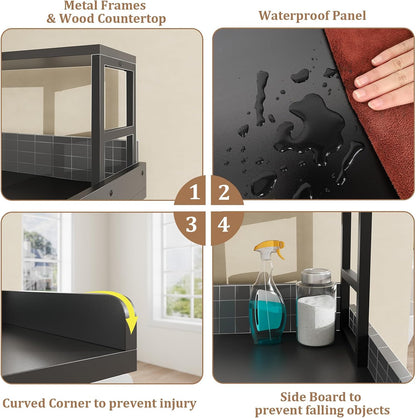 Washer Dryer Countertop with Shelf, 23.62″D x 23.62″W x 16.57″H, Countertop for Washer and Dryer Top with Non-Slip Pads and Edge Rails, Laundry Room Storage and Organization(Black)