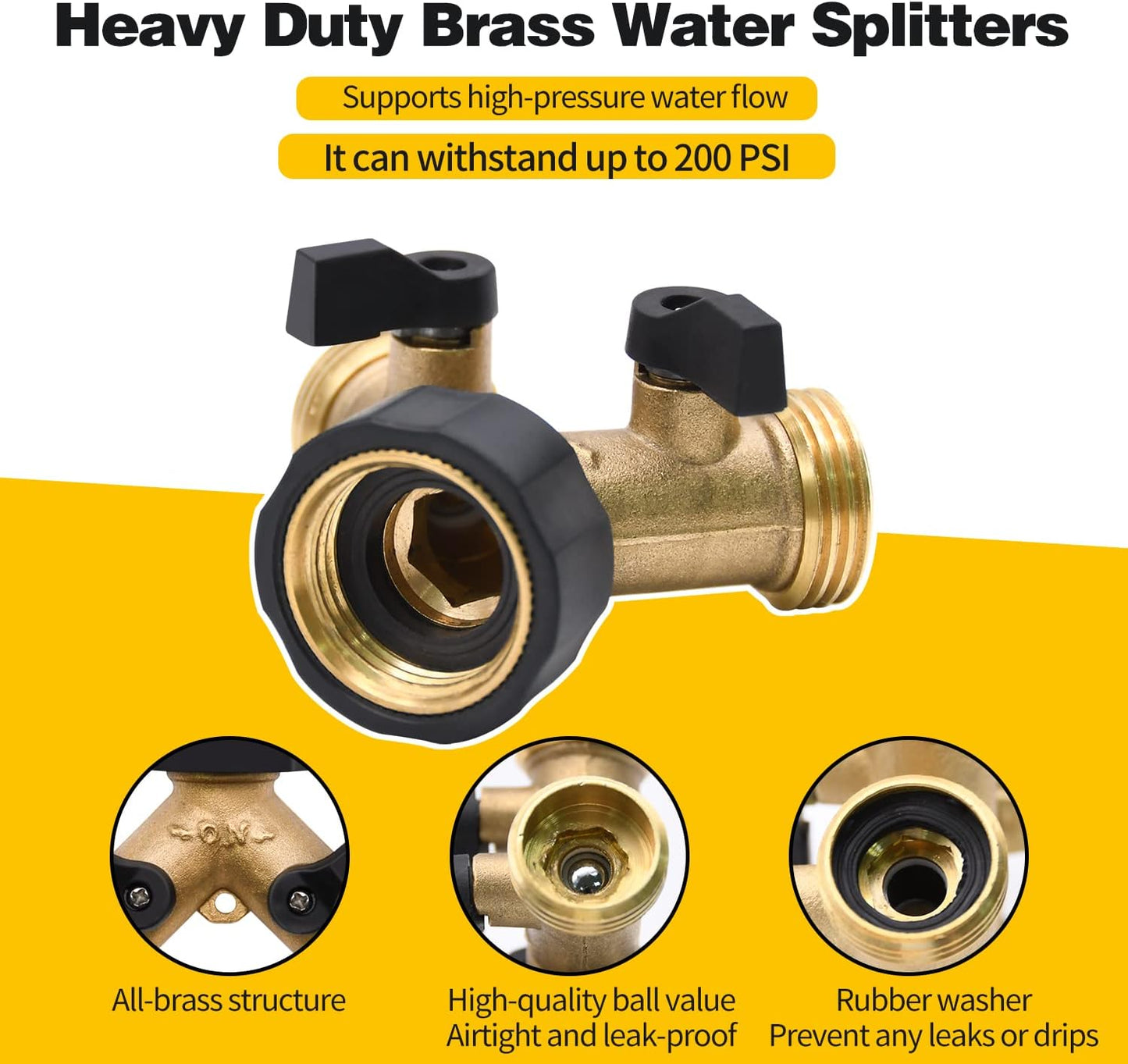 1/2/4 Pack 2 Way Hose Splitter, for 3/4" Hose Connector, with Rubber Washers & Tapes | for 3/4" Hose Connector