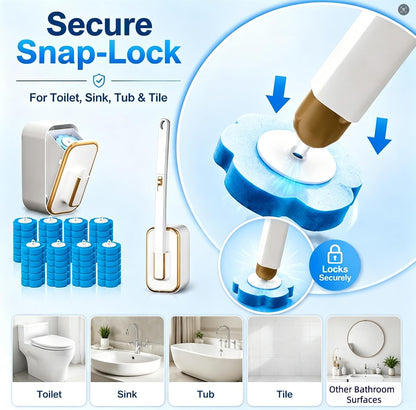 Disposable Toilet Brush and Holder Set with 48 Refill Heads, Hygienic Disposable Brush Head, Wall Mountable Space Saver, No-Touch Handle Operation for Bathroom Cleaner