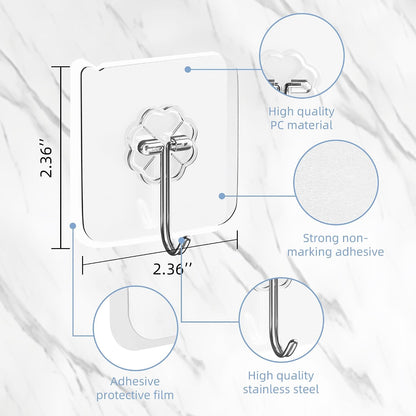 Ninth Five 30 Pack Adhesive Wall Hooks for Hanging Heavy Duty 33 lbs Hooks ， No Drill, Towel Sticky Clear Hook Waterproof,usde for Bathroom, Shower, Outdoor, Kitchen, Door, Home Improvement