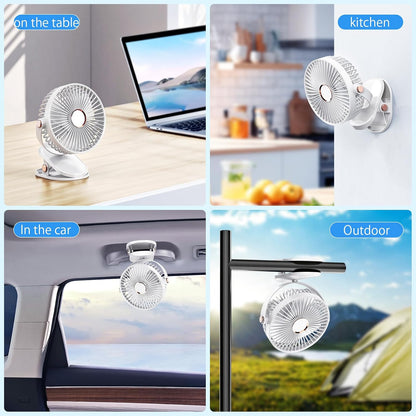 iNeibo 4000mAh Portable Clip on Fan with LED Lights, Battery Operated USB Desk Fan,4 Speed Quiet Rechargeable Mini Table Fan, 360° Rotate Personal Cooling Fan for Home Office Stroller Camping (Black)