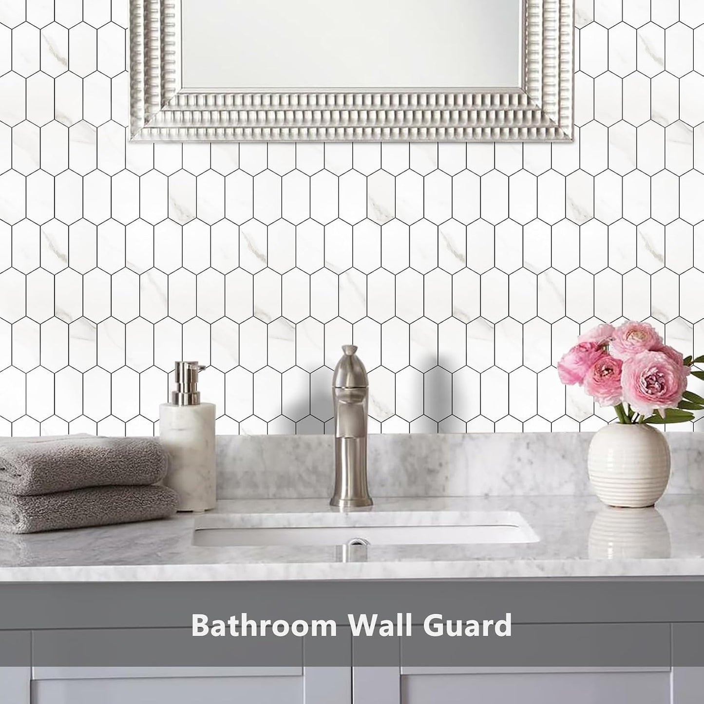 Vamos Tile Long Hexagon Peel and Stick Backsplash Tile - 10 Sheets Stick on Backsplash for Kitchen and Bathroom 12.4 x 12 Inch Glossy Wood Grain PVC Self Adhesive Mosaic Wall Tiles