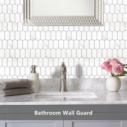 Vamos Tile Long Hexagon Peel and Stick Backsplash Tile - 10 Sheets Stick on Backsplash for Kitchen and Bathroom 12.4 x 12 Inch Glossy Wood Grain PVC Self Adhesive Mosaic Wall Tiles