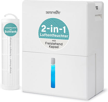 SereneLife Dehumidifier, Quiet 2-in-1 Thermoelectric & Desiccant Dehumidifiers for Home, 85 oz Tank Drying Base w/Small Room Attachment, Smart Humidity Control for Basement, Bathroom, Bedroom, Closet