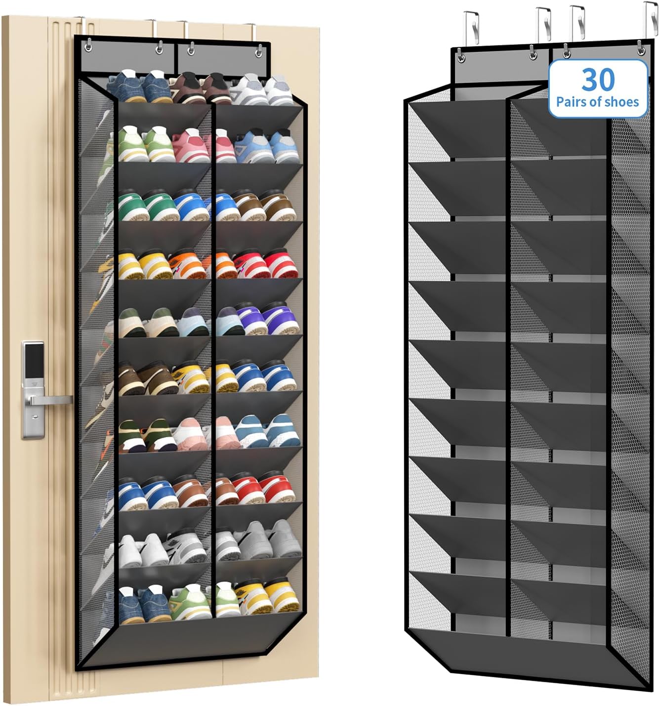 KEEPJOY Over The Door Shoe Organizer,Hanging Shoe Organizer 12 Mesh Pockets Shoe Organizer for Closet,Works Well for Men and Woman Kids Shoes Storage, 57.5×12.6inch(Beige)