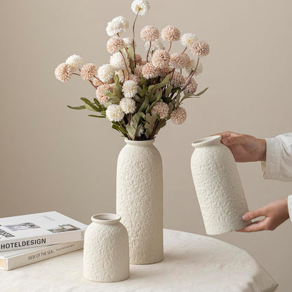 Ceramic Vase Set-3, Small Flower Vases for Decor, Modern Boho Farmhouse Style, Decorative Vases for Pampas Grass & Dried Flowers, Distressed Finish (Beige)