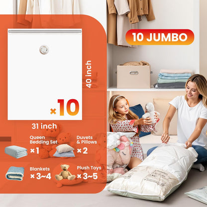 TAILI 8 Pack Vacuum Storage Bags, Jumbo Size (31×40 inch), Vacuum Seal Bags for Clothing, Bulky Bedding, Comforter, Blankets, Pillows, Space Saver Packing