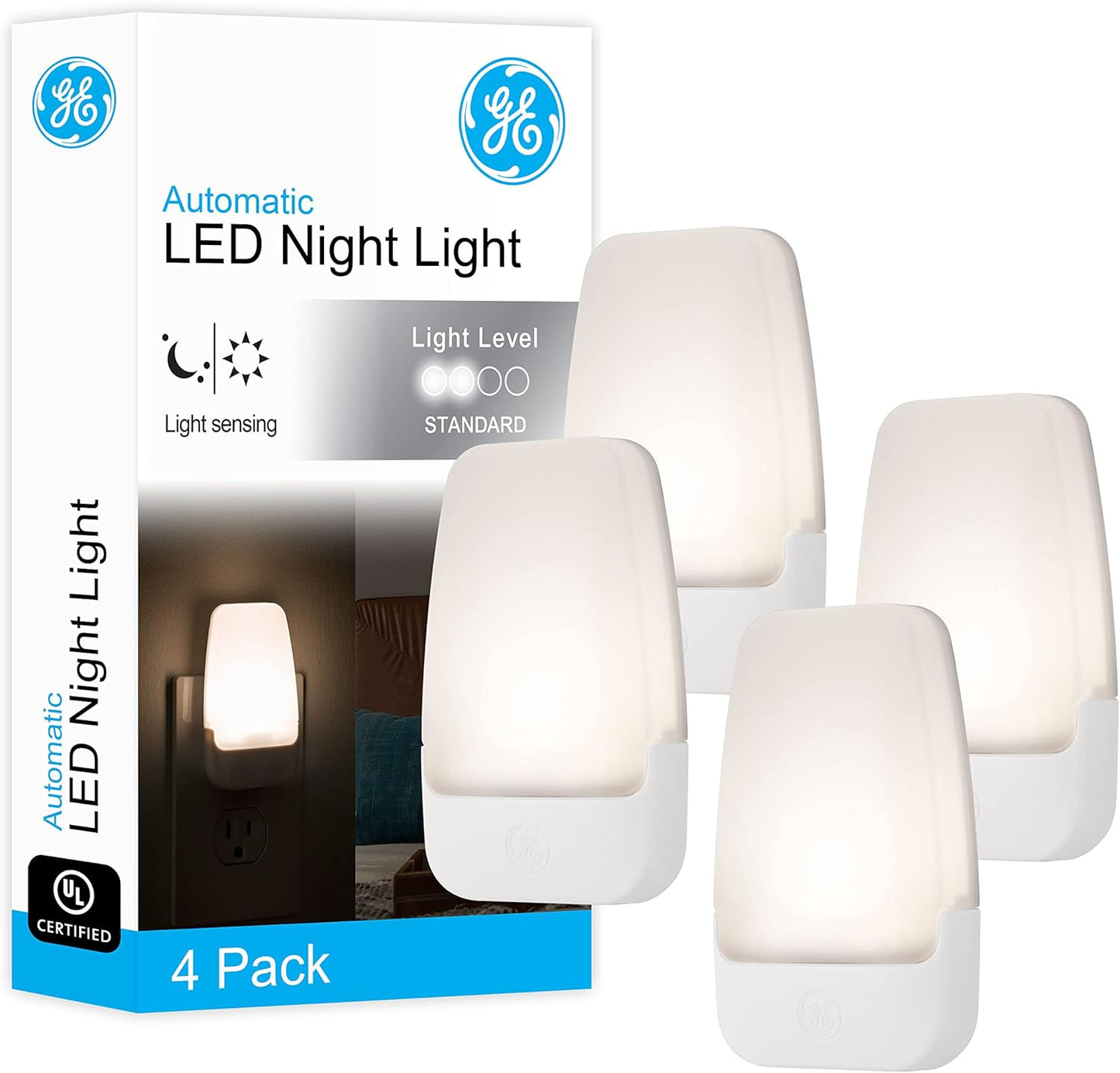GE LED Night Light, Plug-in, Dusk to Dawn Sensor, Warm White, Ambient Lighting, Ideal Kids Adults Nightlight for Bedroom, Bathroom, Nursery, Hallway, Kitchen, 30966, 2 Pack