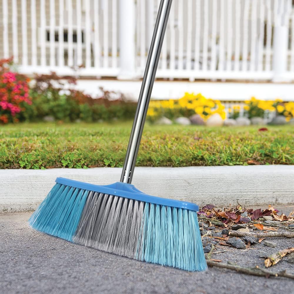 LandHope Heavy Duty Broom, 15.75in Wide Push Broom, 45.67in Long Handle, Adjustable, Floor Sweeper for Indoor Outdoor Commercial Warehouse Home Kitchen Patio Garden Garage