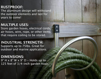 Hose Hanger Wall Mount, Holds 25 to 125 Feet of 3/4 Inch Hose, Garden Hose Hanger, Aluminum Hose Hook