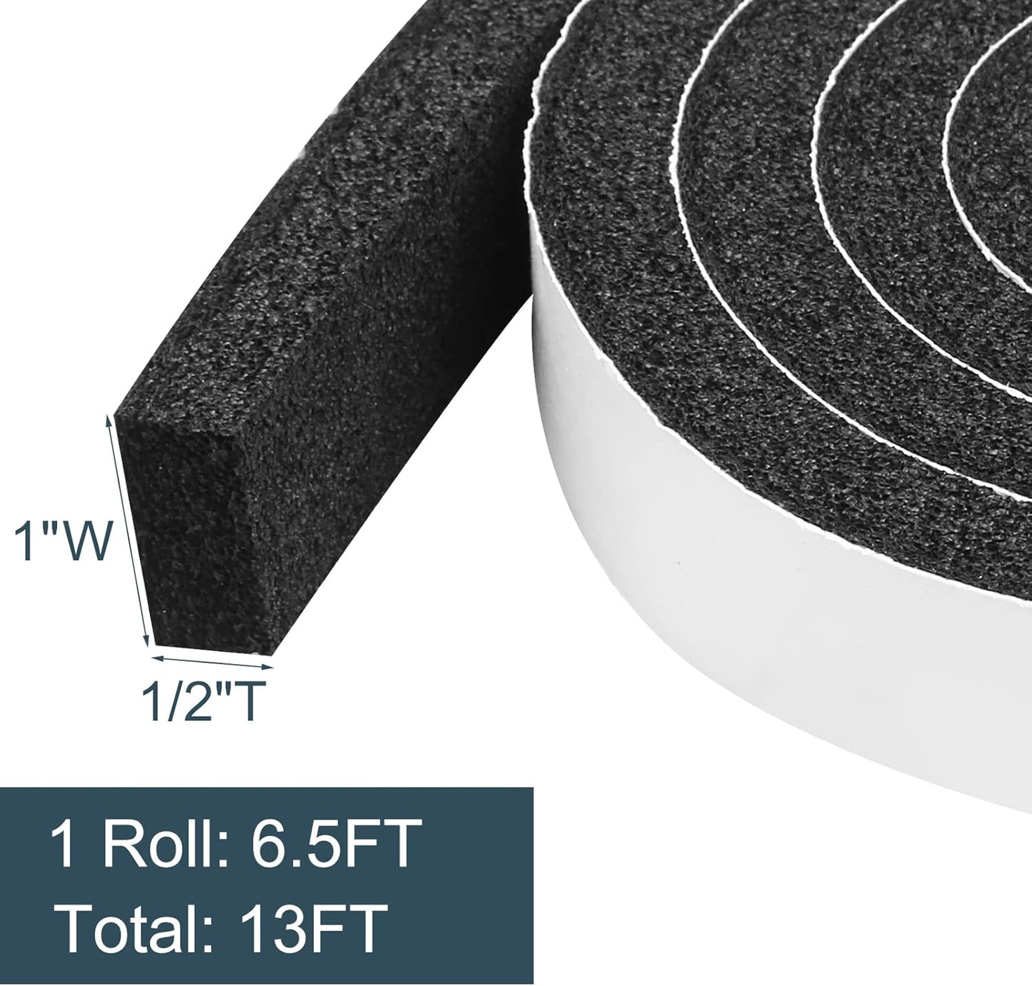 Seal Foam Tape,1/2 Inch W x 1/8 Inch T Weather Stripping for Door and Window,High Density Single Sided Closed Cell Door Insulation Weather Strip, 3 Rolls Total 50FT Black