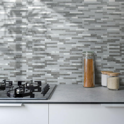 AULIGET 20 Sheets Peel and Stick Backsplash, Black & Grey Wood Look PVC Mixed Metal Stick on Backsplash Tiles for Kitchen