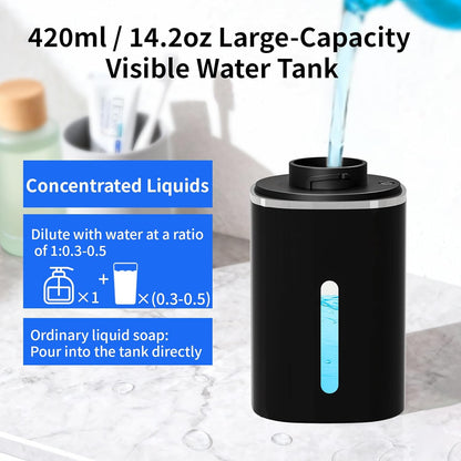 Automatic Foaming Soap Dispenser, Touchless Hand Soap Dispenser, USB Rechargeable, 4 Adjustable Levels, 14.2 oz (420 ml) Large Capacity, for Bathroom, Kitchen & School (Black, Foaming)