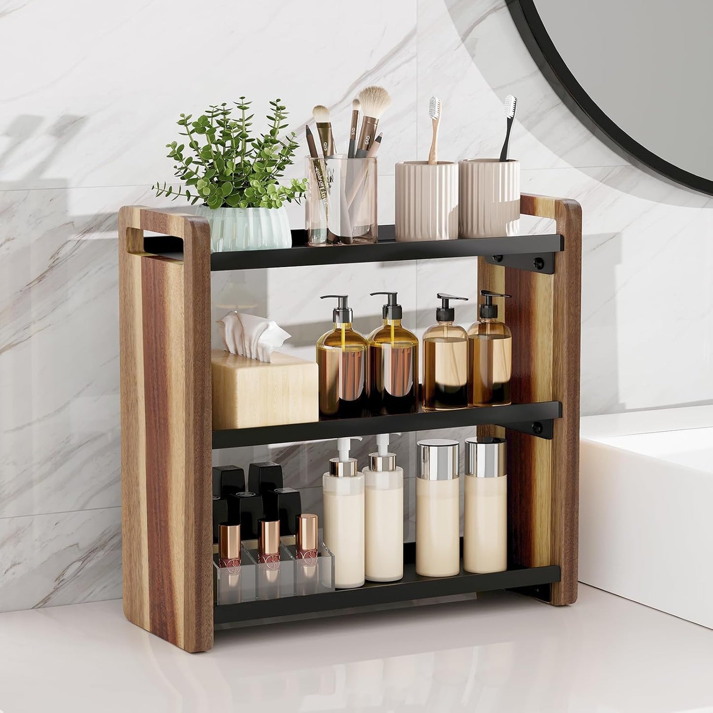 Bathroom Counter Organizer,Bathroom Counter Shelf,Bathroom Organizers,Under Sink Organizer,Cologne Organizer For Men,Colognes Stand,Cologne Cabinet,Vanity Shelf(Black 2 Tier)