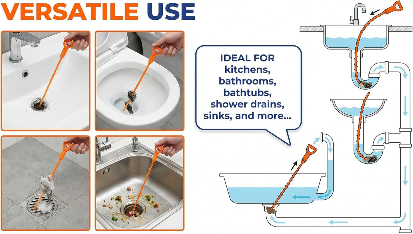 20 Inch Drain Snake, Drain Clog Remover – Reusable Flexible Snake Drain Hair Removal Tool for Sink, Drain Snake Hair Removal – Easy Use Plumbing Unclogger for Toilet, Bathroom Tub & Sewer (10 Pack)
