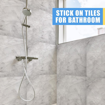 Nuanchu 36 Pcs Peel and Stick Shower Waterproof Tiles Wall Panels 12 x 12 Inch Self Adhesive Backsplash with Ruler Knife & 2 Scrapers for Washroom Bathroom Living Room, Not Real Tile (Grey Marble)