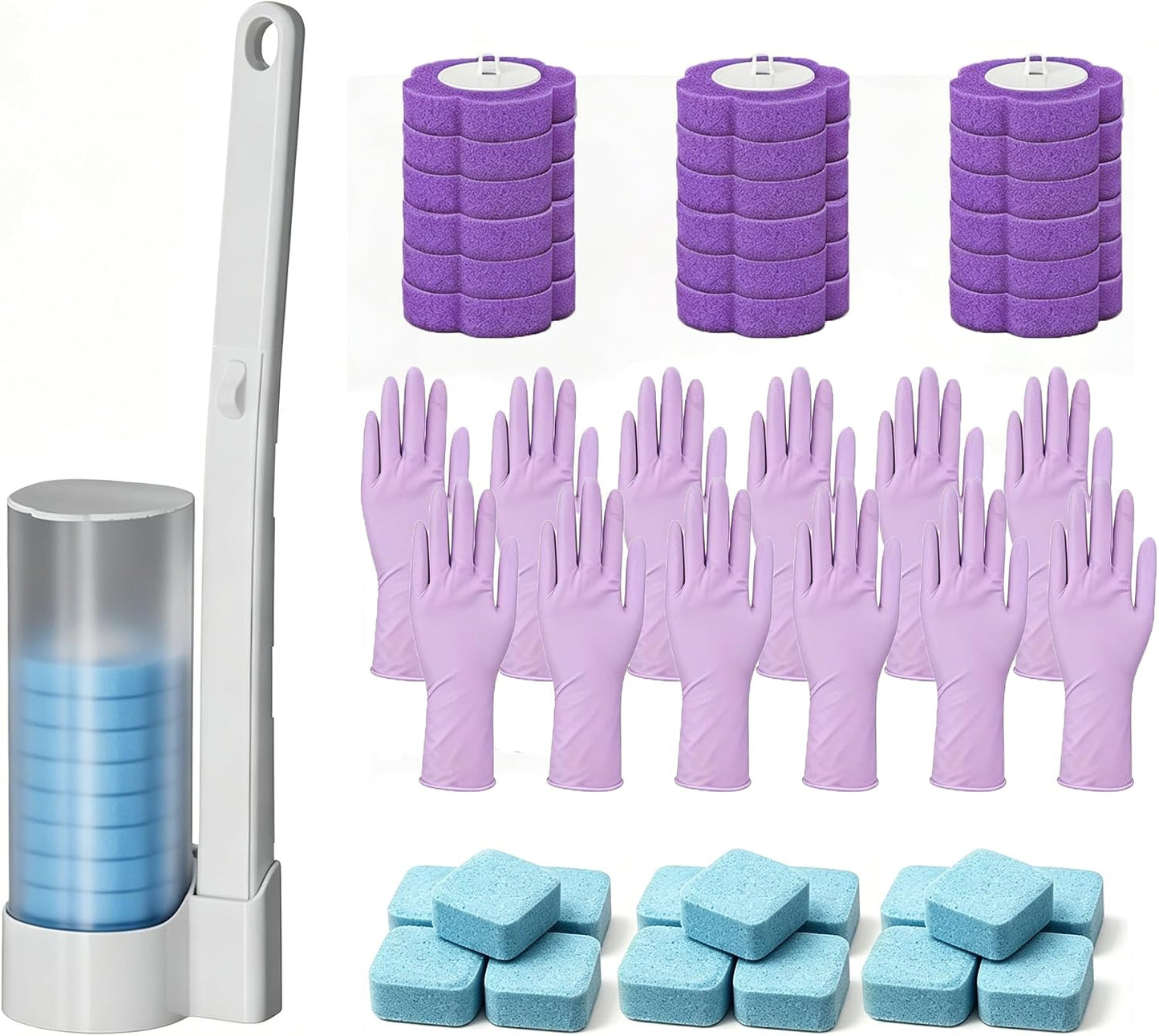 All-in-One Toilet Cleaning Kit - Disposable Toilet Brush with 18 Refills, 12 Extended Cleaning Gloves &12 Deep Clean Tablets - No Touch Bathroom Wand, Zero-Touch Cleaning System for Home & Apartment