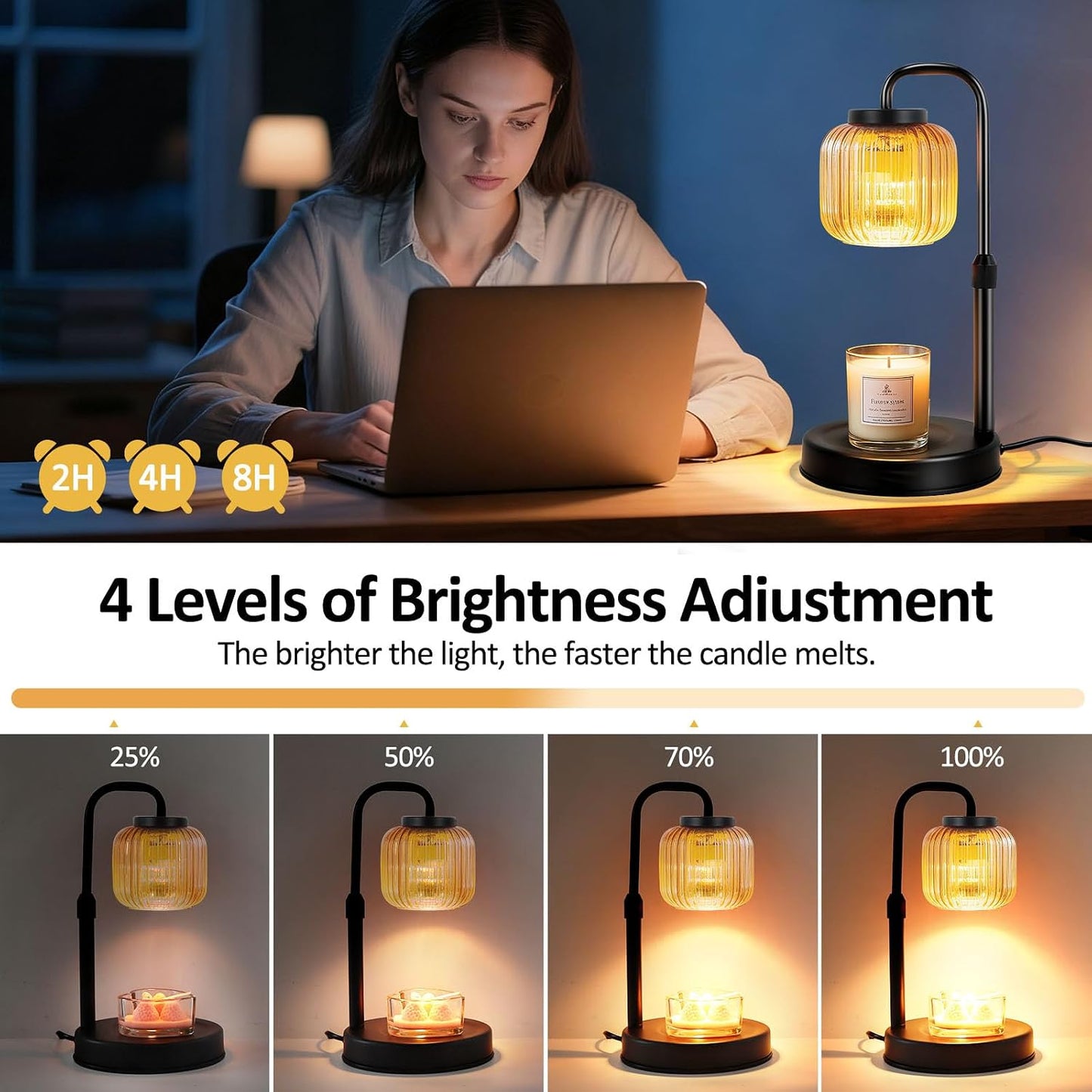 Candle Warmer Lamp with Timer & Dimmer, Height Adjustable Wax Melting Lamp with 2 Bulbs, Safe Flameless Candle Warmer for Home Decorat,Relax Gift for Wife, Mom, or Girlfriend, Congratulations Gifts