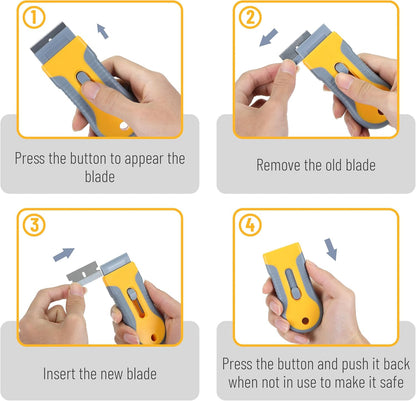 Bates- Razor Blade Scraper Tool, 2 Pack, 30 Extra Stainless Steel Blades, Anti-Slip Ergonomic Handle Design, Razor Scraper Set for Cleaning Window, Paint, Oven, Glass, Stove