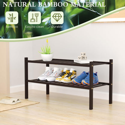 ROMGUAR CRAFT 3 Tier Bamboo Shoe Rack for Closet Free Standing Wood Shoe Shelf Storage Organizer for Entryway Small Space Stackable 27"x11"x20" (Natural)
