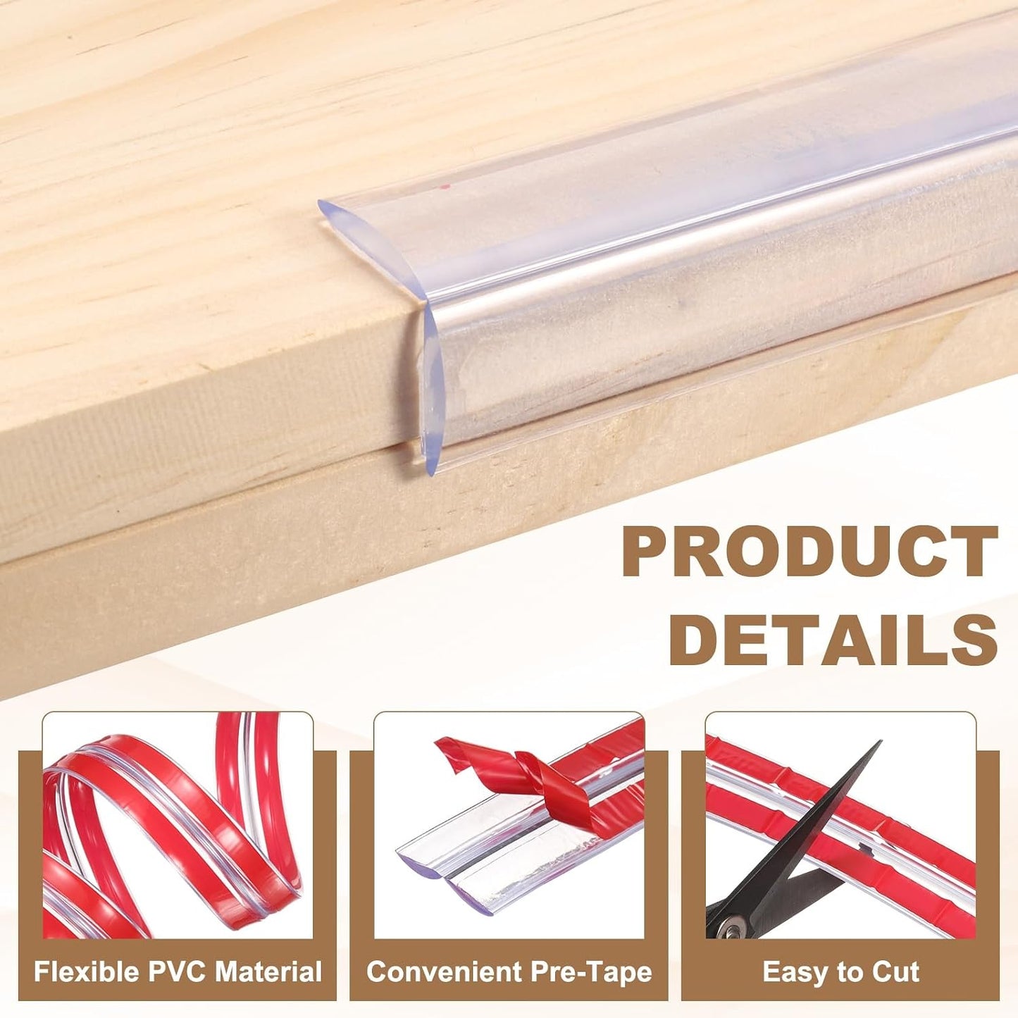 uxcell Edge Protector, 6.6ft (2M) x 0.4" (10MM) Clear Furniture Corner Guard PVC Strong Adhesive Proofing Edge Safety Bumpers with 4 Corners Guards for Table Cabinets