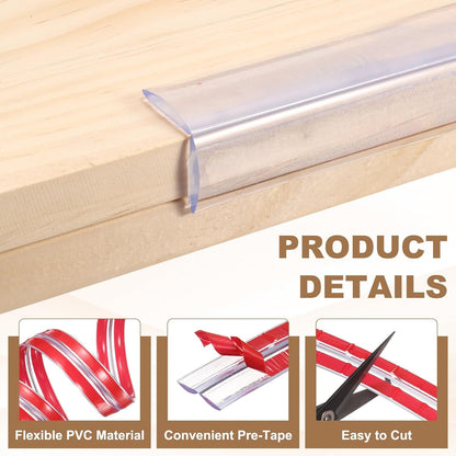 uxcell Edge Protector, 6.6ft (2M) x 0.4" (10MM) Clear Furniture Corner Guard PVC Strong Adhesive Proofing Edge Safety Bumpers with 4 Corners Guards for Table Cabinets