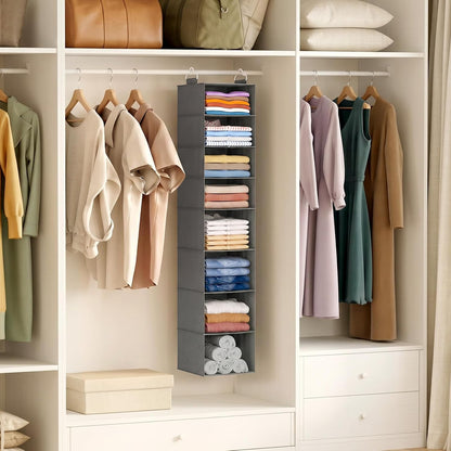 Lifewit 5 Tier Hanging Closet Organizer and Storage for Shelves, Foldable Clothes Shelf with 2 Sturdy Hooks, Sweater/Coat/Shoes Clothing Organization for Wardrobe, Dorm, Bedroom, Gray