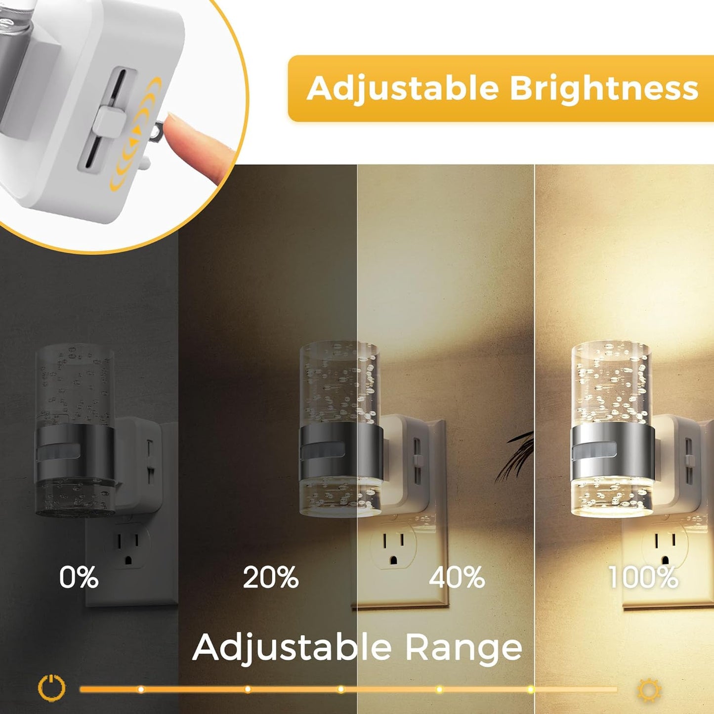 L LOHAS LED Motion Sensor Night Light,Dimmable Night Lights Plug into Wall, 2 Pack Acrylic Nightlight with 0-100 LM Adjustable Brightness, 3000K Plug in Night Light for Bathroom Hallway