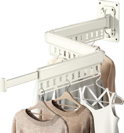 Clothes Drying Rack Wall-Mounted, 3-Fold Retractable Clothes Hanger with Windproof Holes & Detachable Design, Sturdy Foldable Laundry Rack for Balcony, Bathroom Use (Gunmetal Gray)