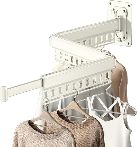 Clothes Drying Rack Wall-Mounted, 3-Fold Retractable Clothes Hanger with Windproof Holes & Detachable Design, Sturdy Foldable Laundry Rack for Balcony, Bathroom Use (Gunmetal Gray)