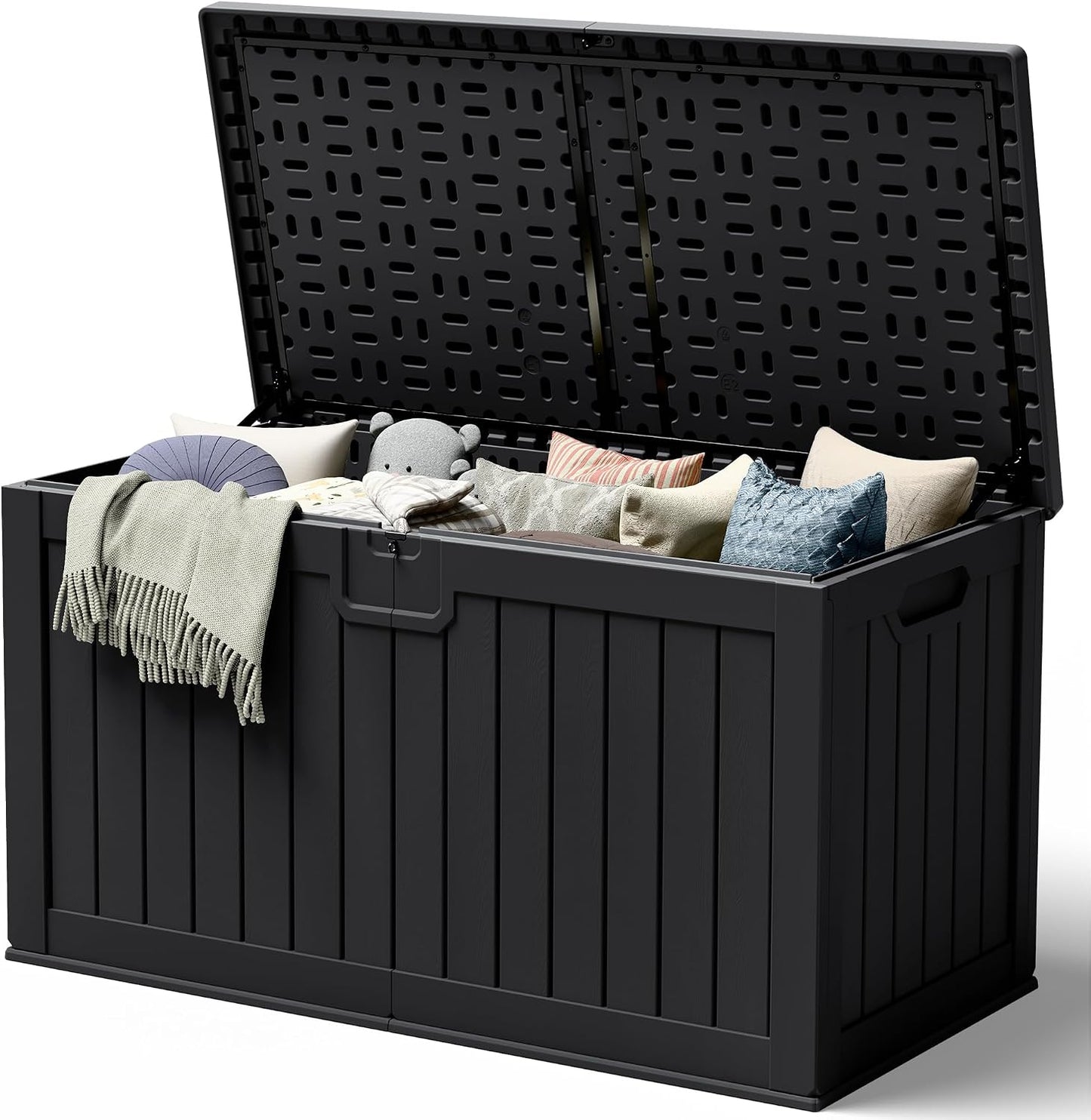32 Gallon Deck Box Outdoor Indoor Waterproof Storage Box for Patio Furniture, Pool Accessories, Garden Tools, and Cushion Storage, Black