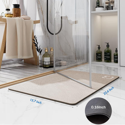 Diatomaceous Earth Bath Mat Rugs Super Absorbent Diatomite Stone Bath Mat Non Slip Quick Dry Thin Bathroom Mat Fit Under Door, Floor Rugs in Front of Bathtub, Shower Room, Sink,15.7"x23.6", Grey